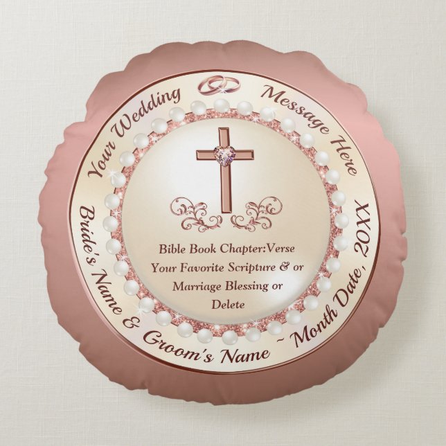 Stunning, Personlig Christian Wedding Gifts. Rund Kudde (Framsidan)