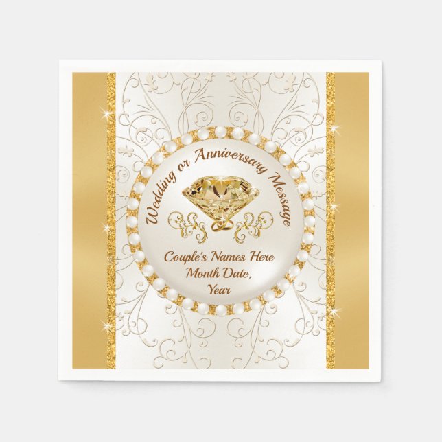 Stunning Personlig Ivory Golden Bröllop Napkins Pappersservett (Framsidan)