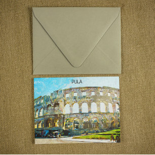 Stunning Pula Kroatiens stad Oljemålning Vykort