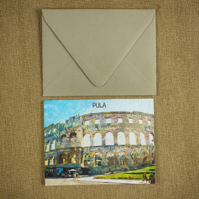 Stunning Pula Kroatiens stad Oljemålning Vykort (pula croatia painting postcard)