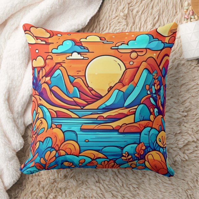 Stunning Rainbow Cartoonish Forest Kudde (Filt)