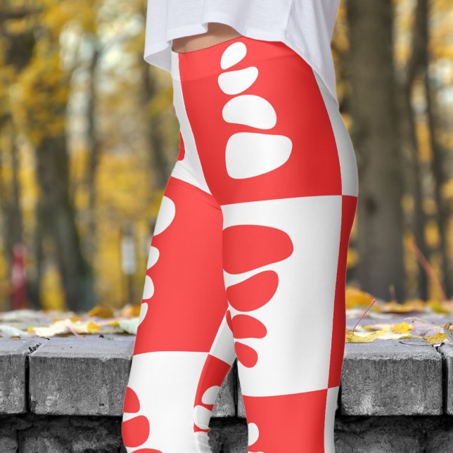 Stunning Red and White Småstens Mönster Leggings (Pebbles Red and White )