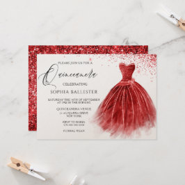 Stunning Red Glitter Gown Dress Quinceanera Party Inbjudningar