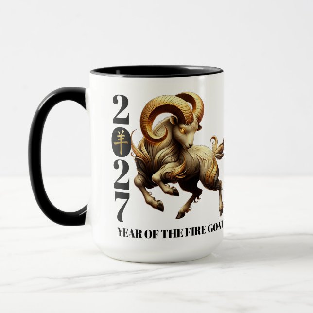 Stunning Red Gold Chinese Year of Fire Goat 2027 Mugg (Vänster)