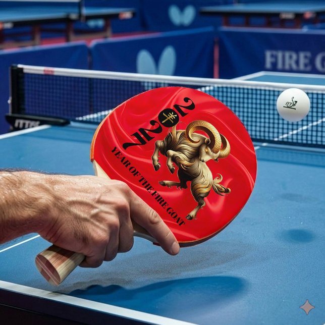 Stunning Red Gold Chinese Year of Fire Goat 2027 Pingisracket (Stunning Red & Gold Chinese Year of the Fire Goat 2027 Ping Pong Paddle Cover Photo)