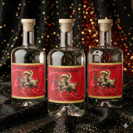 Stunning Red Gold Chinese Year of Fire Goat 2027 Spritflaskor Etikett