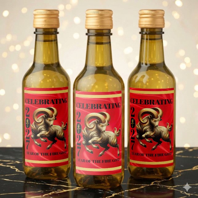 Stunning Red Gold Chinese Year of Fire Goat 2027 Vinetikett (Stunning Red & Gold Chinese Year of the Fire Goat 2027 Mini Wine Labels Cover Photo)
