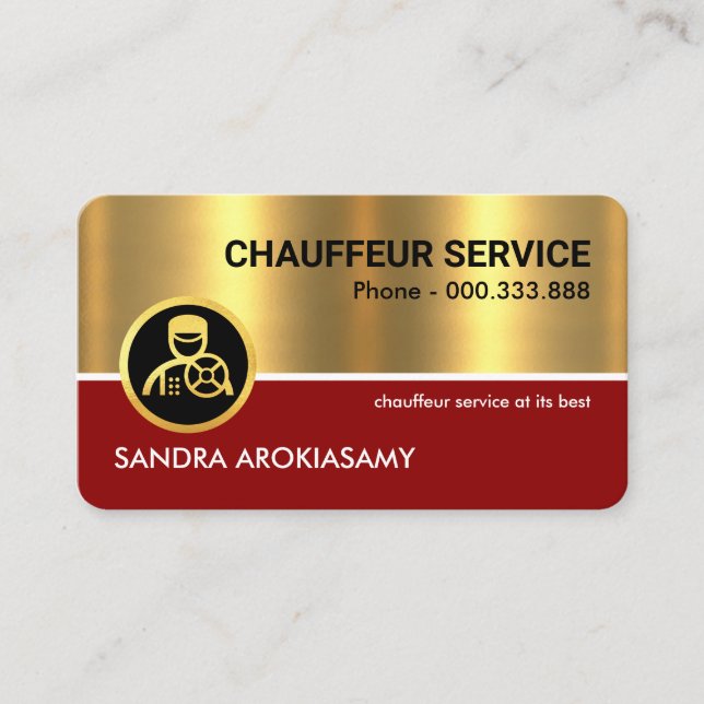 Stunning Red Guld Line Chauffeur Visitkort (Framsida)