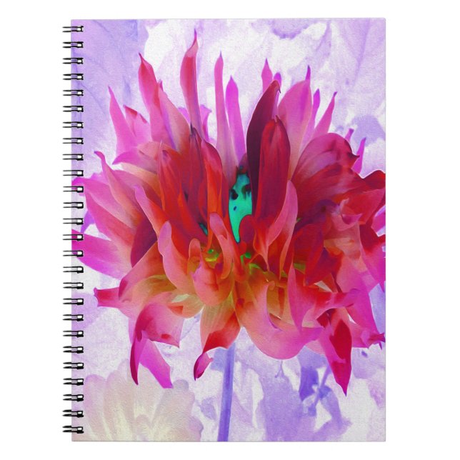 Stunning Red och Shock rosa Cactus Dahlia Anteckningsbok (Framsidan)