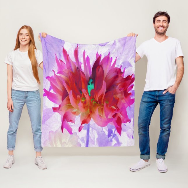 Stunning Red och Shock rosa Cactus Dahlia Fleecefilt (På plats)