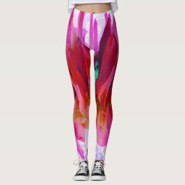 Stunning Red och Shock rosa Cactus Dahlia Leggings