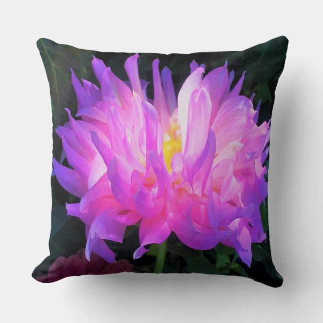 Stunning Rosa och Lila Cactus Dahlia Kudde (Framsida)