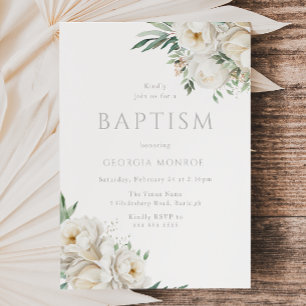 Stunning Sage Löv & White Blommigt Baptism Inbjudningar