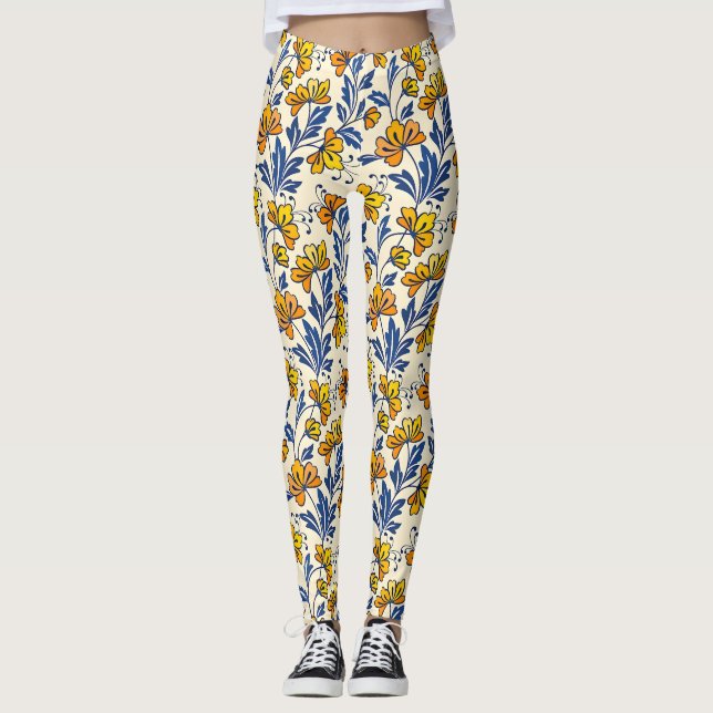Stunning Seamless Pattern of Flowers and Leaves Leggings (Framsida)