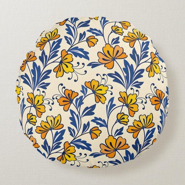 Stunning Seamless Pattern of Flowers and Leaves Rund Kudde (Framsidan)