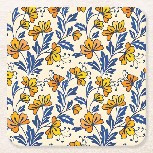 Stunning Seamless Pattern of Flowers and Leaves Underlägg Papper Kvadrat (Framsidan)
