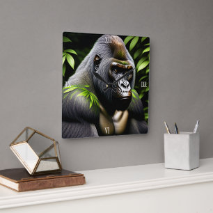 Stunning Silver Back Gorilla - Jungle Kung Fyrkantig Klocka