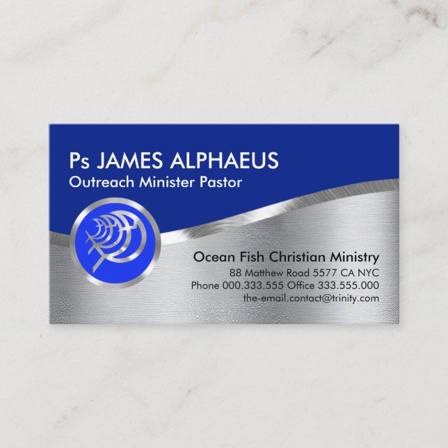 Stunning Silver Blue Ichthus Christian Visitkort (Framsida)