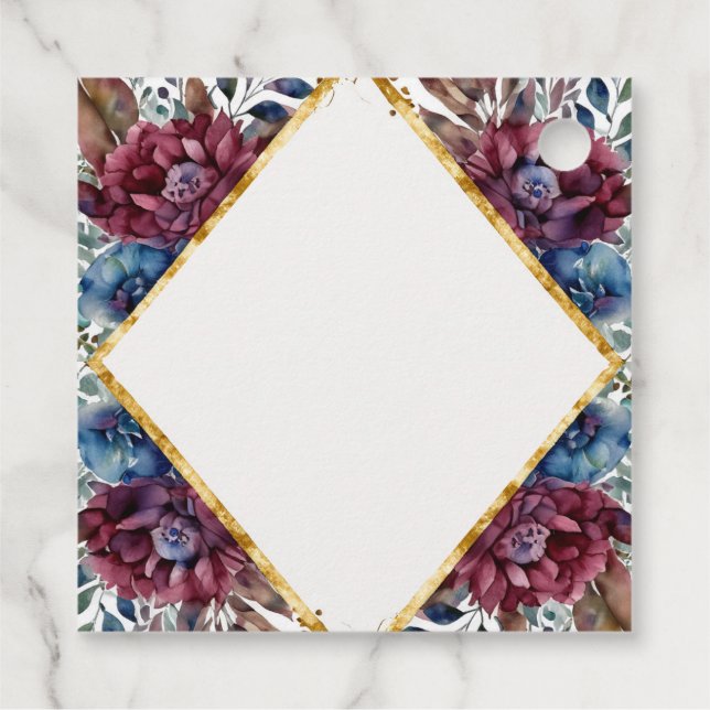 Stunning Sophistication Jewel Toned Peony Bröllop Gåvor Etiketter (Baksida)