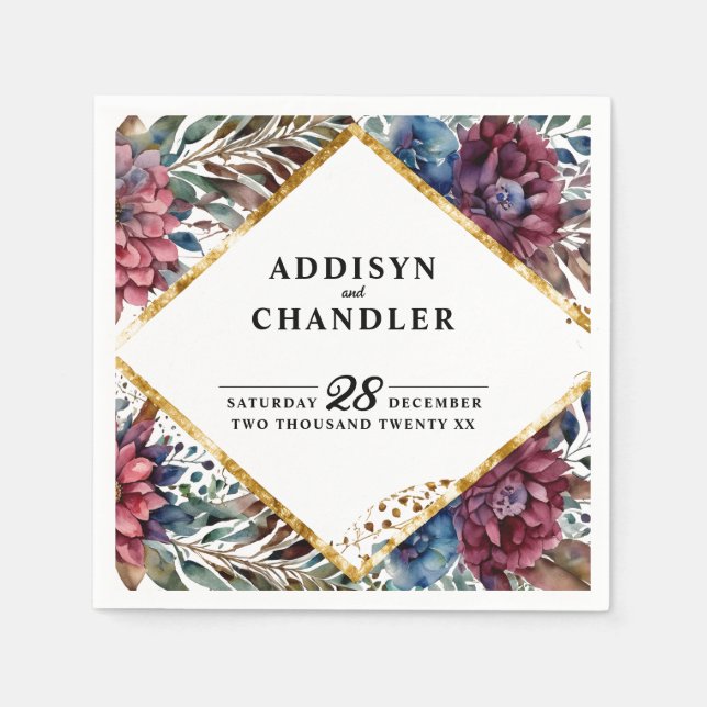 Stunning Sophistication Jewel Toned Peony Bröllop Pappersservett (Framsidan)