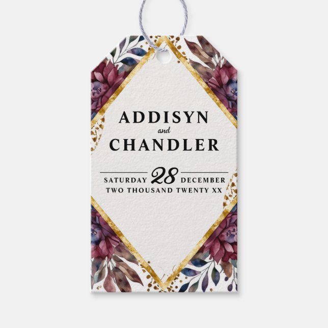 Stunning Sophistication Jewel Toned Peony Bröllop Presentetikett (Framsidan)