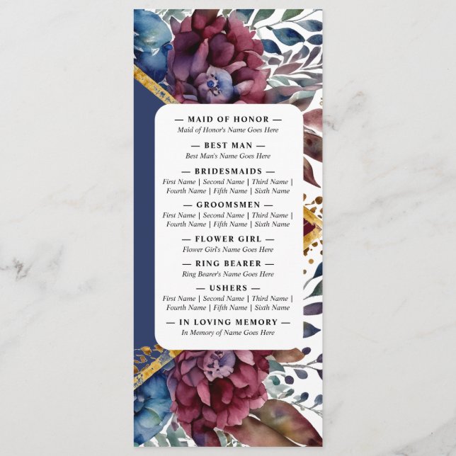 Stunning Sophistication Jewel Toned Peony Bröllop Program (Baksida)