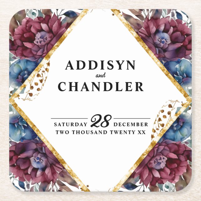 Stunning Sophistication Jewel Toned Peony Bröllop Underlägg Papper Kvadrat (Framsidan)