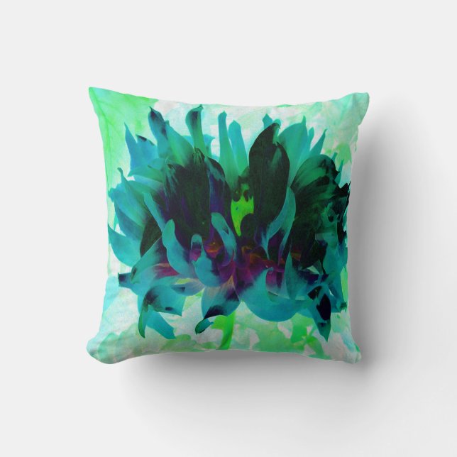 Stunning Teal and Black Cactus Dahlia Kudde (Framsida)