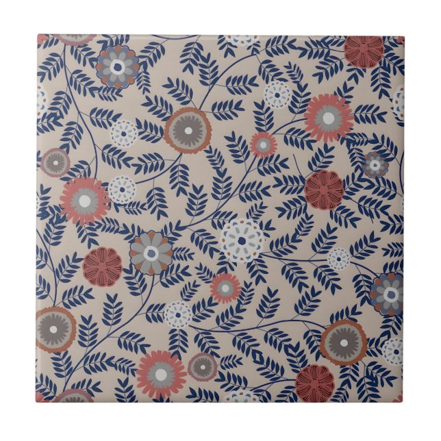 Stunning Teal and Magenta Foliage Pattern  Kakelplatta (Framsidan)