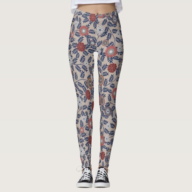 Stunning Teal and Magenta Foliage Pattern  Leggings (Framsida)