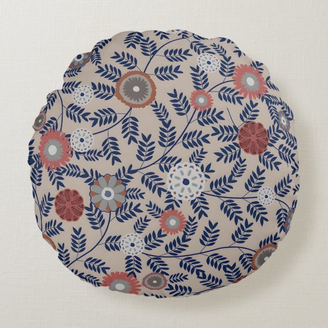 Stunning Teal and Magenta Foliage Pattern  Rund Kudde (Framsidan)