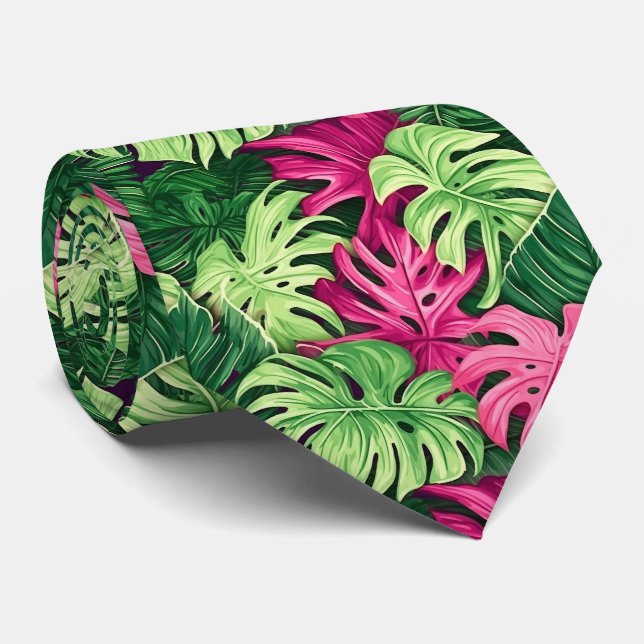 Stunning Tie med Tropical Monstera Löv Slips (Rullad)