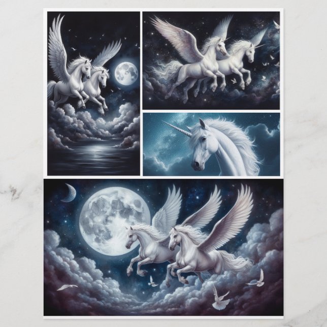 Stunning Unicorns och Pegaus mot Nattens Himmel (Framsida)