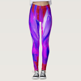 Stunning Violet Blue och Shock rosa Cactus Dahlia Leggings