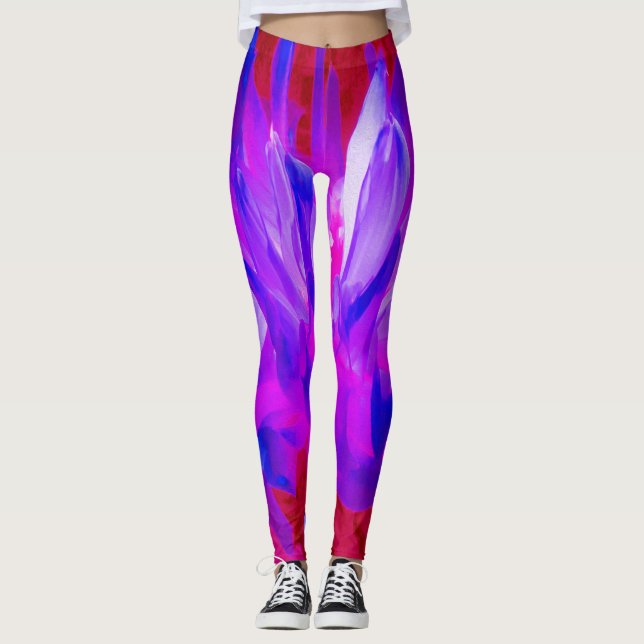 Stunning Violet Blue och Shock rosa Cactus Dahlia Leggings (Framsida)