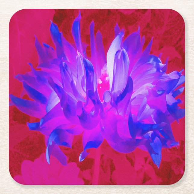 Stunning Violet Blue och Shock rosa Cactus Dahlia Underlägg Papper Kvadrat (Framsidan)