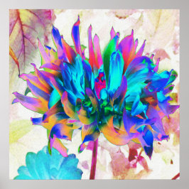Stunning Watercolor Rainbow Cactus Dahlia Poster