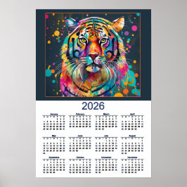 Stunning Watercolor Tiger 2026 Calendar Poster