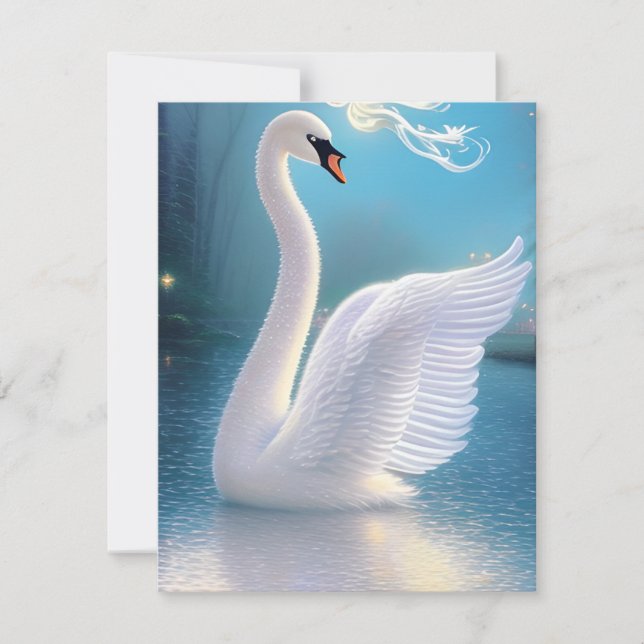 Stunning White Svan Bird Graphic Anteckningskort (Framsida)