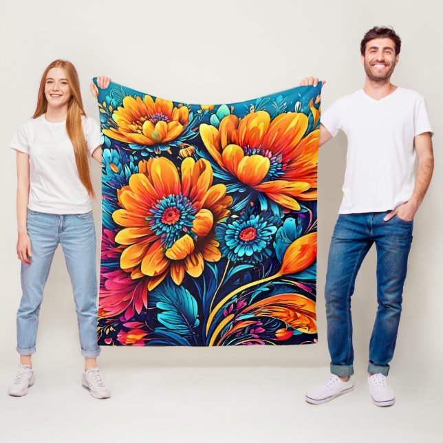 Stunningen Ro Blommigt Färg Fleecefilt (På plats)