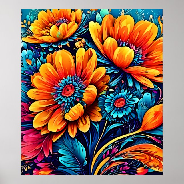 Stunningen Ro Blommigt Färg Poster (Framsidan)