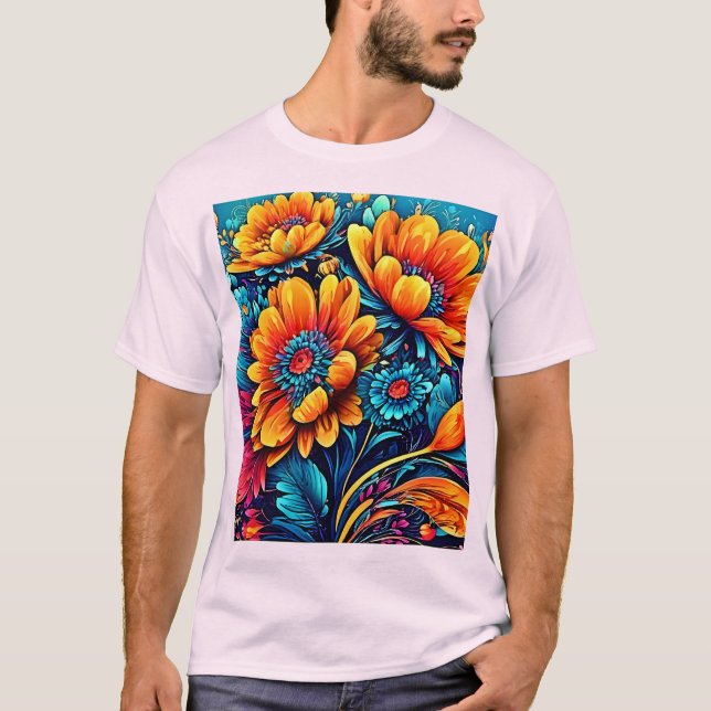 Stunningen Ro Blommigt Färg T Shirt (Framsida)