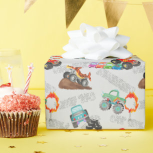 Stunt Cars Monster Lastbil Birthday Bash Watercolo Presentpapper