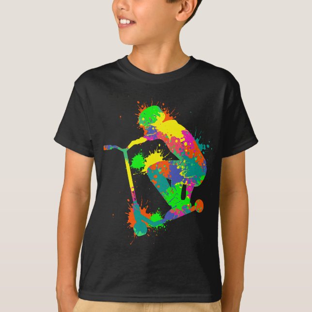 Stunt Scooter Rider Boys Youth T Shirt (Framsida)