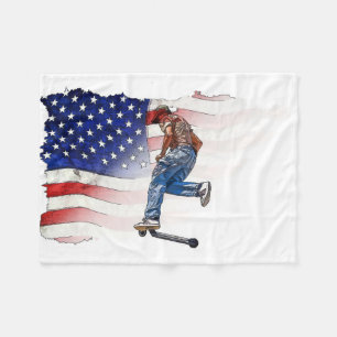 Stunt Scooter Rider och US Flagga Fleece Blanket