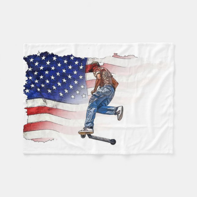 Stunt Scooter Rider och US Flagga Fleece Blanket (Framsidan (Horisontell))