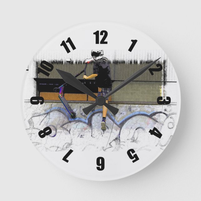 Stunt Scooter Rider Round Clock Rund Klocka (Framsida)