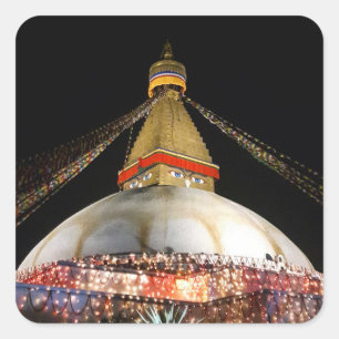 Stupa Boudhanath, Kathmandu nattetid - Nepal Fyrkantigt Klistermärke
