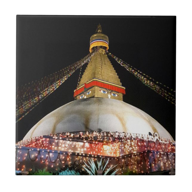 Stupa Boudhanath, Kathmandu nattetid - Nepal Kakelplatta (Framsidan)