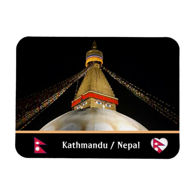 Stupa Boudhanath, Kathmandu nattetid - Nepal Magnet (Horisontell)
